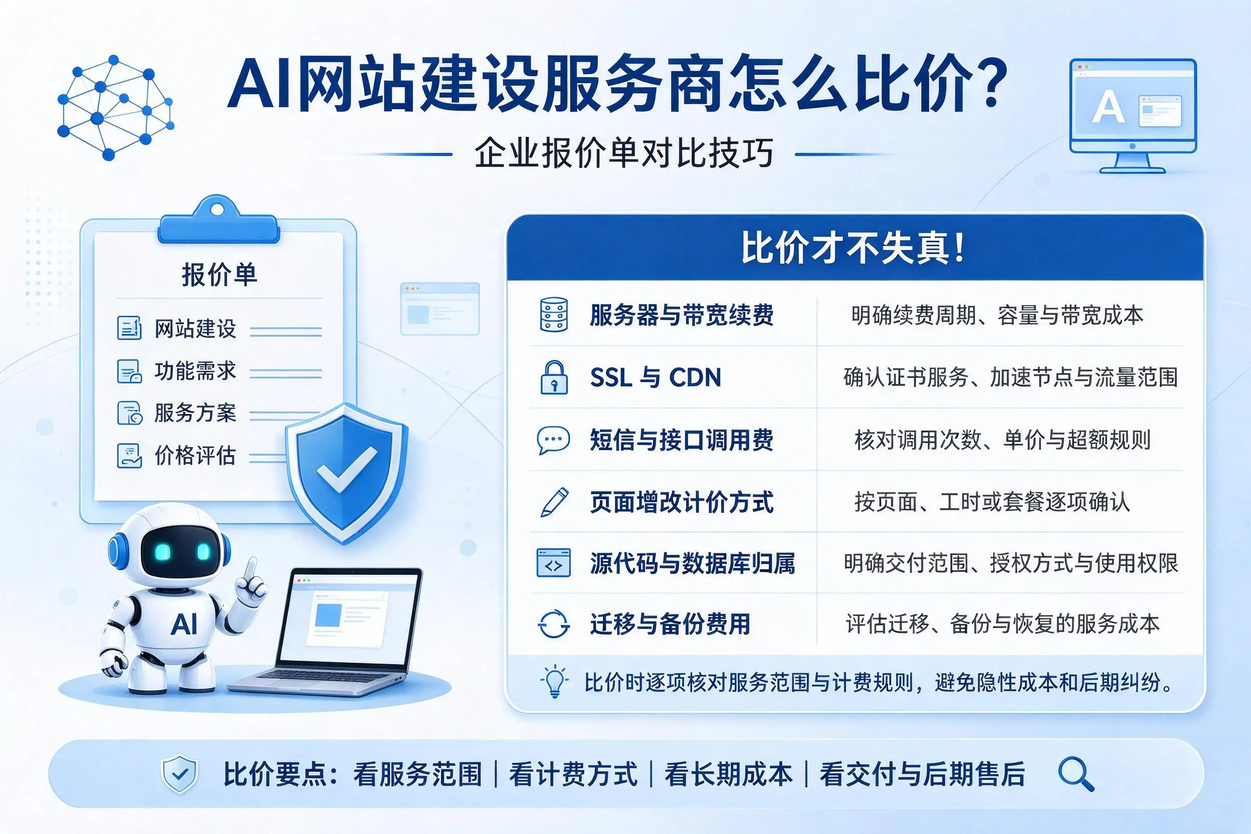 AI网站建设服务商怎么比价?白杨企业报价单对比技巧
